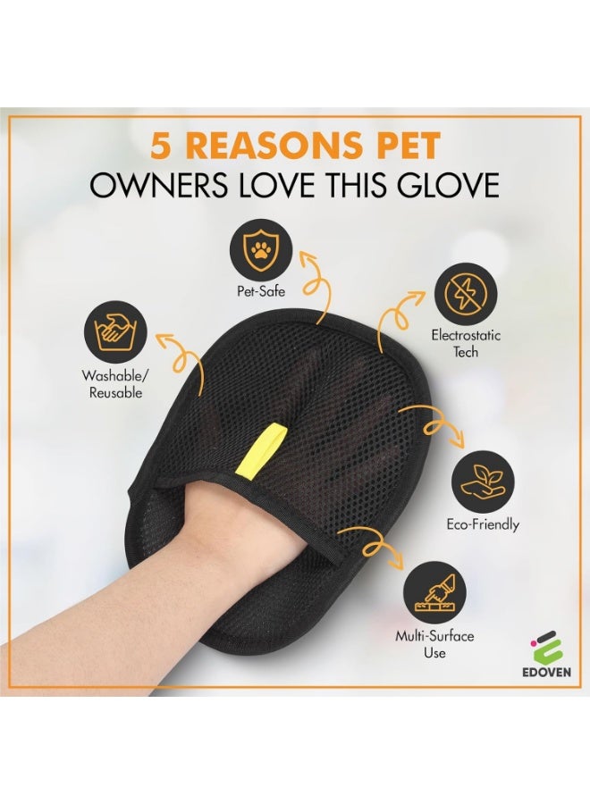 Pet Hair Removal Glove - Pet Hair Removal Glove for Dogs & Cats, Electrostatic Pet Hair Remover for Loundry, Couch, Carpet, Clothing, Bed & Car Seat, Reusable Magic Brush Pet Hair Tool - Black - Image 2